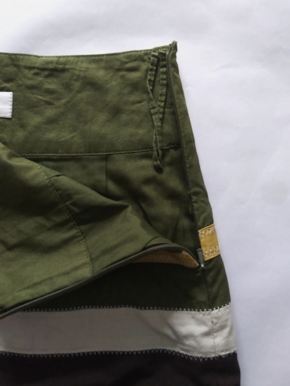 Olive Green Multicolor Striped A-Line Skirt with Side Zipper SZ EU 36/US 2 or 4 - Picture 6 of 8